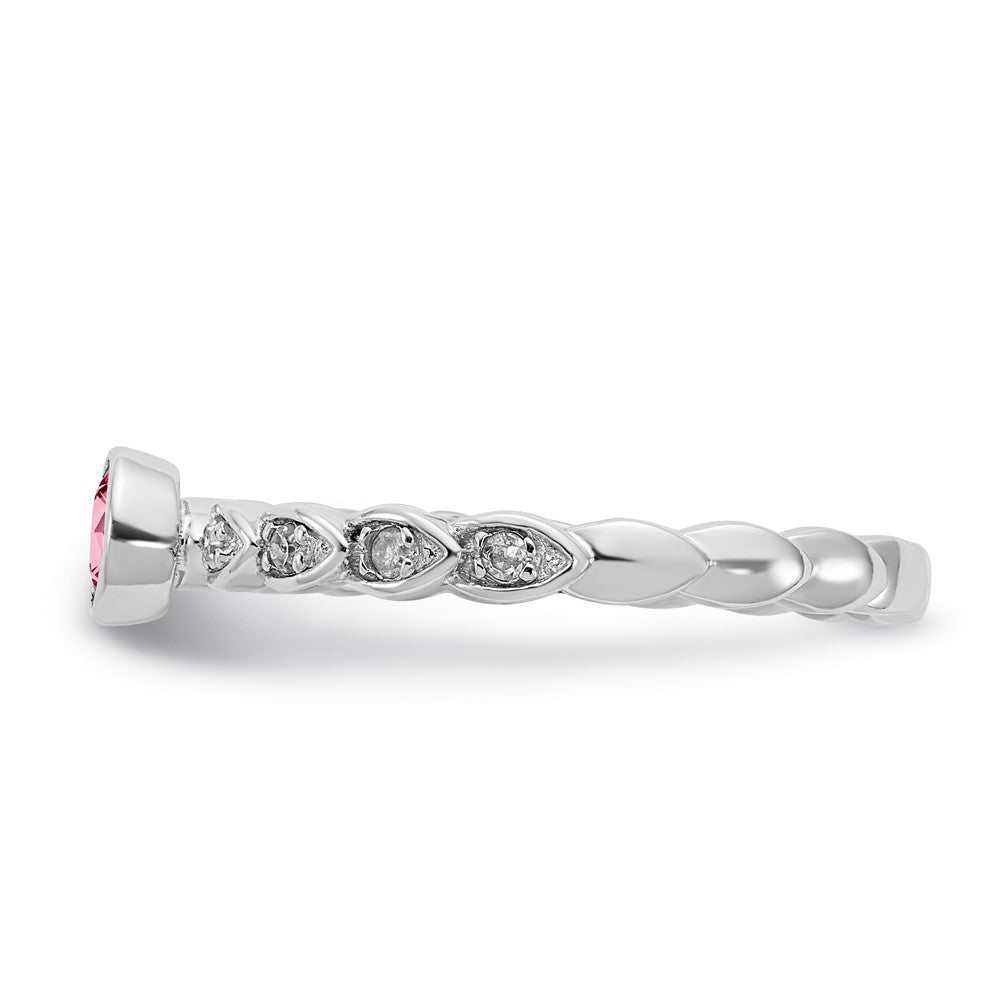 Sterling Silver Rose Tone Created Pink Sapphire and Diamond Ring