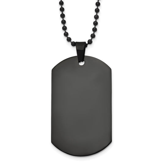 Stainless Steel Polished Black IP-plated Dog Tag 20in Necklace