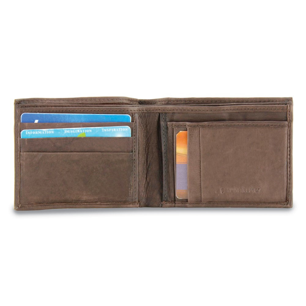 Brown Leather Bi-fold 10-Slot Wallet with Removable ID Holder