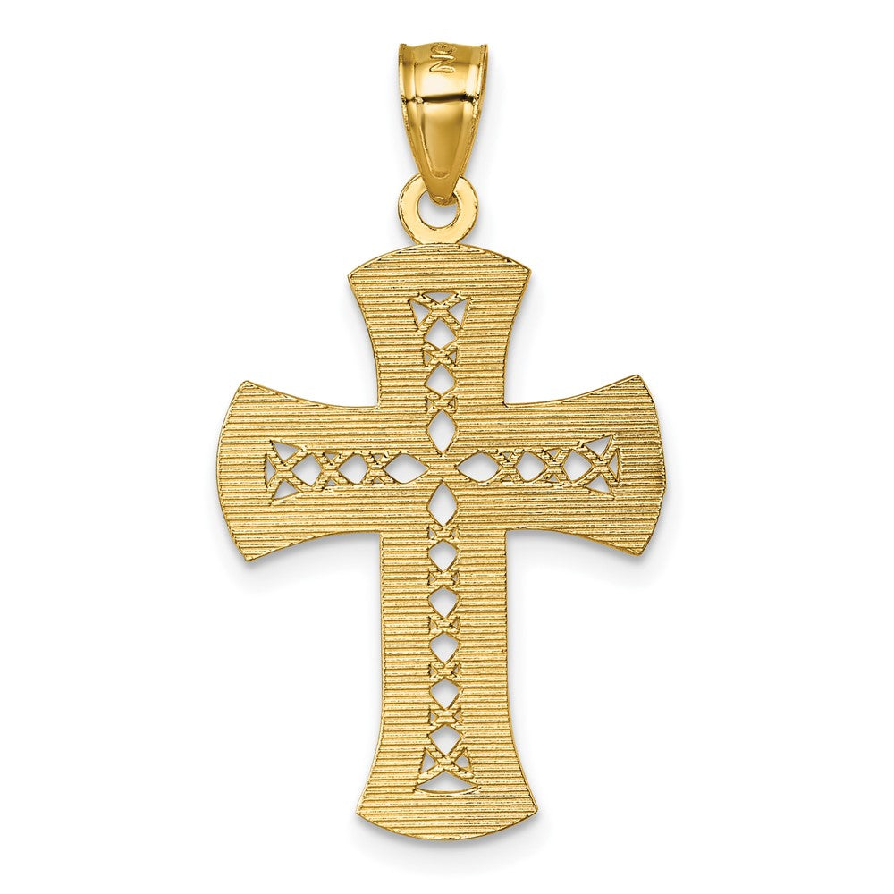 14k Polished Diamond-cut Textured Fancy Pierced Lattice Design Cross Pendant