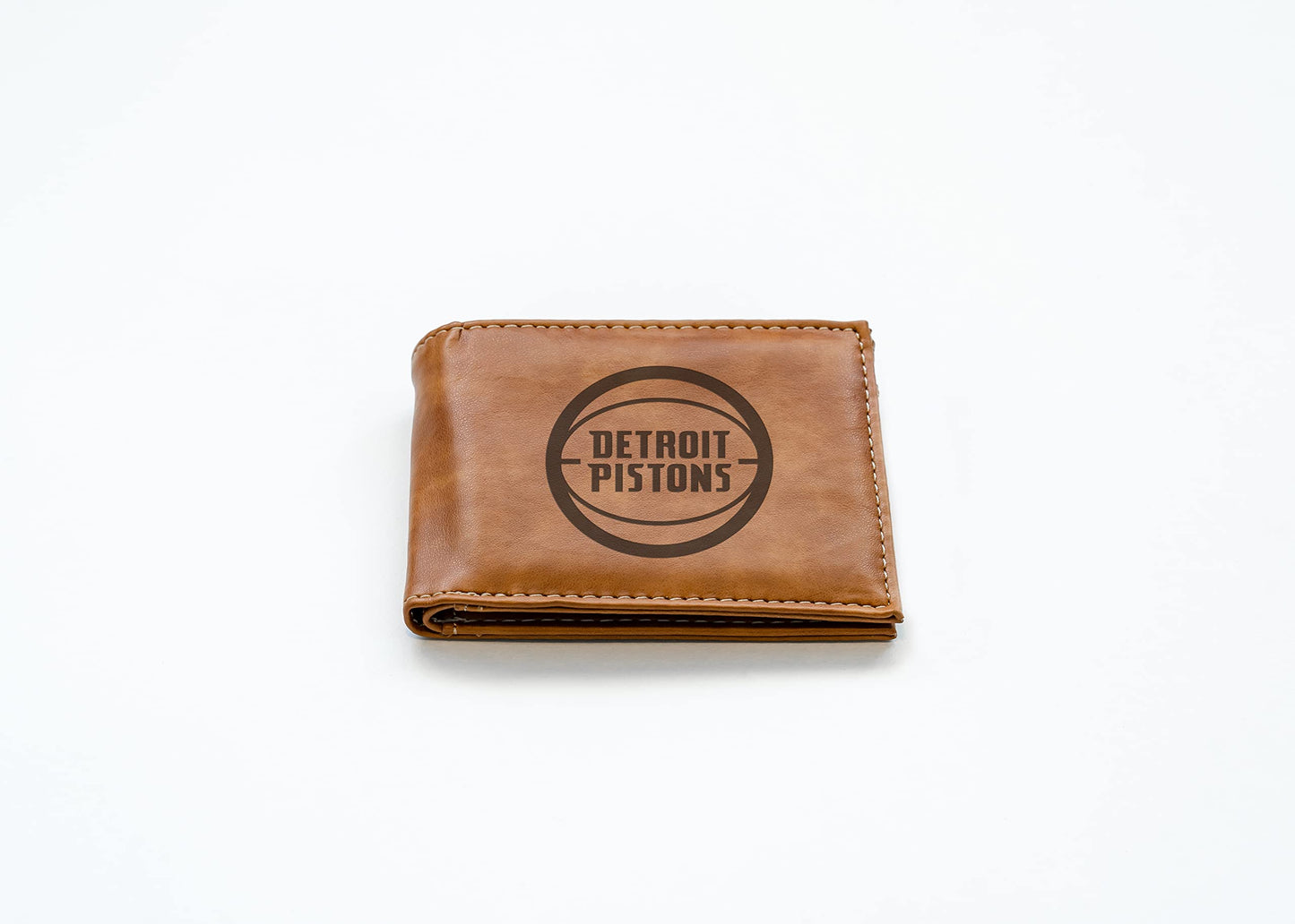 Detroit NBA Pistons Laser Engraved Brown Billfold Wallet