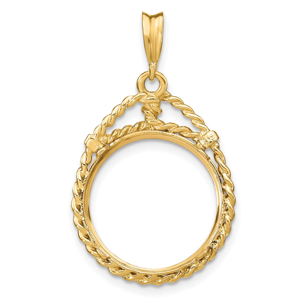Wideband Distinguished Coin Jewelry 14k Polished Western Rope 16.5mm Prong Coin Bezel Pendant