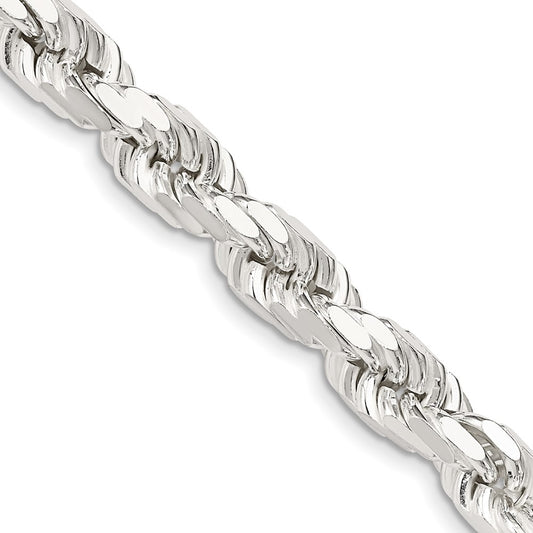 Sterling Silver 7.8mm Diamond-cut Rope Chain 28 Inches