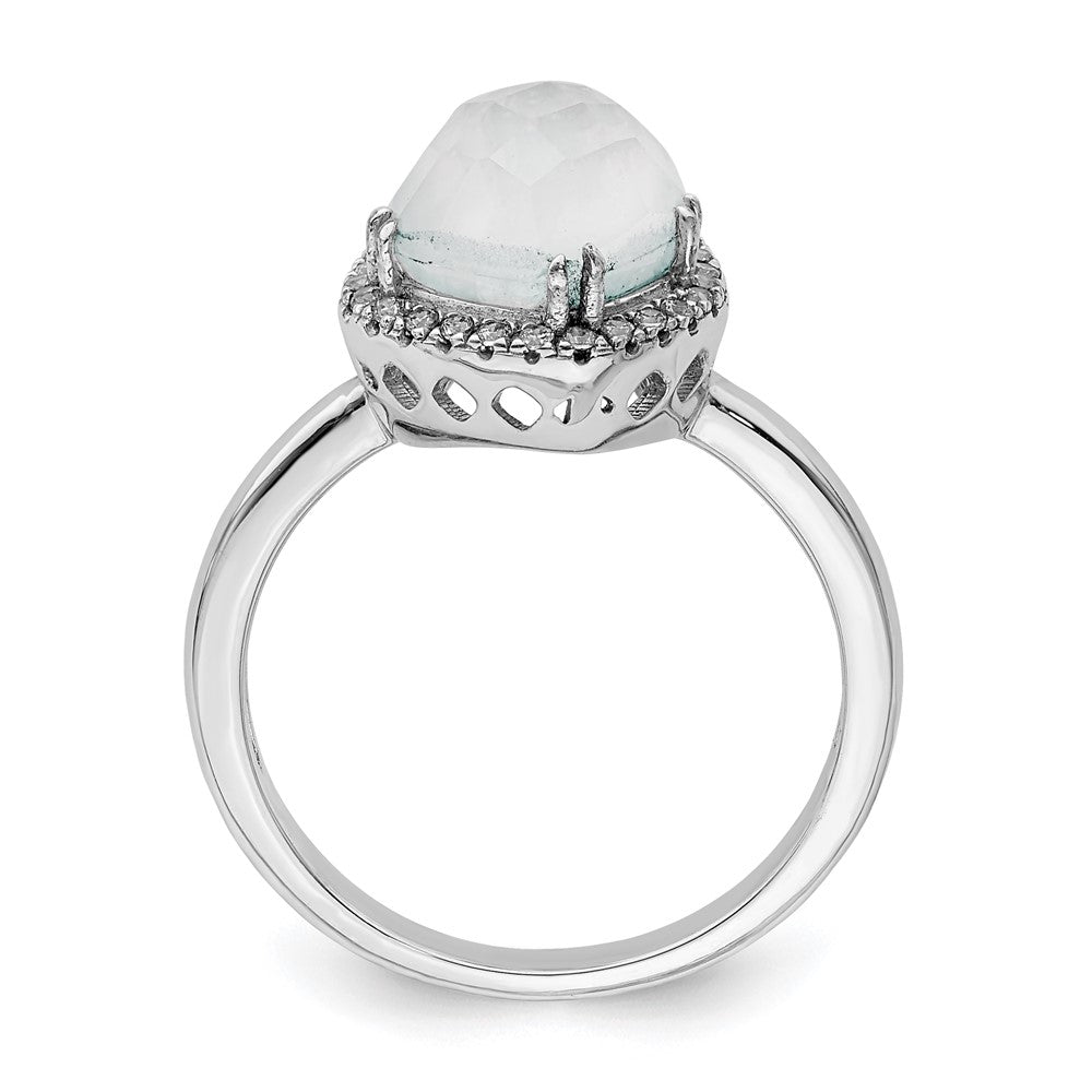 Sterling Silver Rhodium-plated Blue Lace Agate and CZ Ring