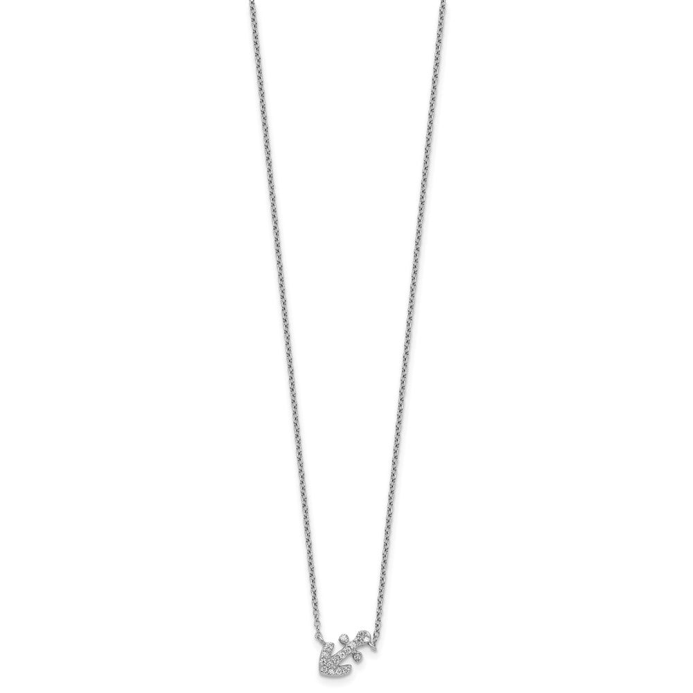 Cheryl M Sterling Silver Rhodium-plated Polished CZ Anchor 16 Inch with 2 Inch Extension Necklace