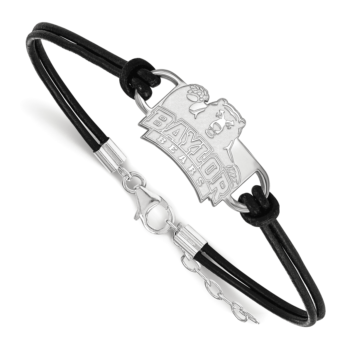 Sterling Silver Rhodium-plated LogoArt Baylor University Small Center Leather Bracelet