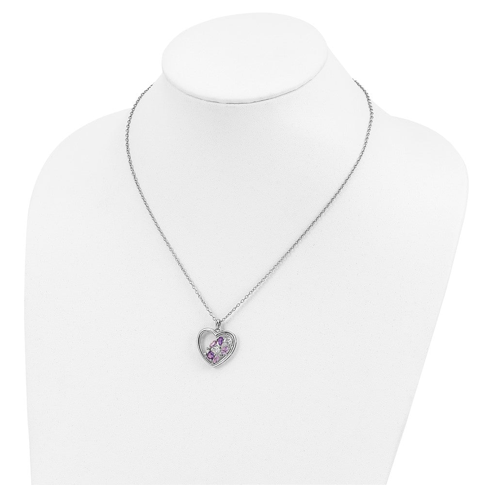 Brilliant Gemstones Sterling Silver with 14K Accent Rhodium-plated Amethyst and White Topaz and Diamond 18 Inch Necklace with 2 Inch Extender 17 Inches