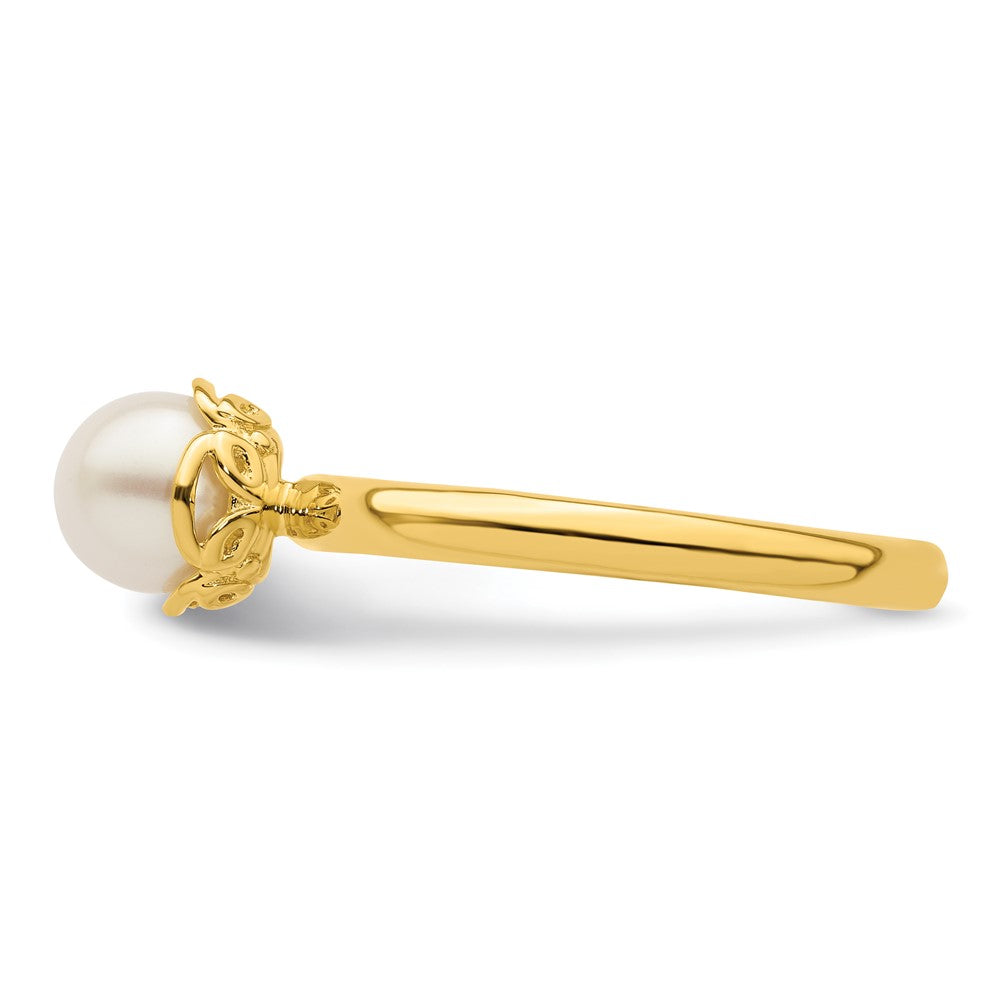Sterling Silver Stack Exp. White FW Cultured Pearl Gold-plated Ring Size -8