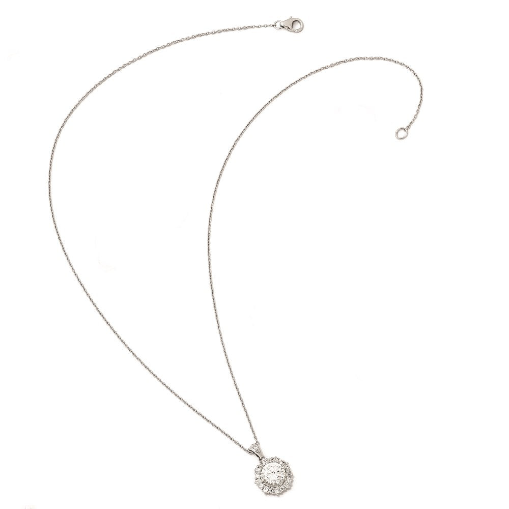 Cheryl M Sterling Silver Rhodium-plated Brilliant-cut and Emerald-cut CZ Halo 18 Inch Necklace 18 Inches
