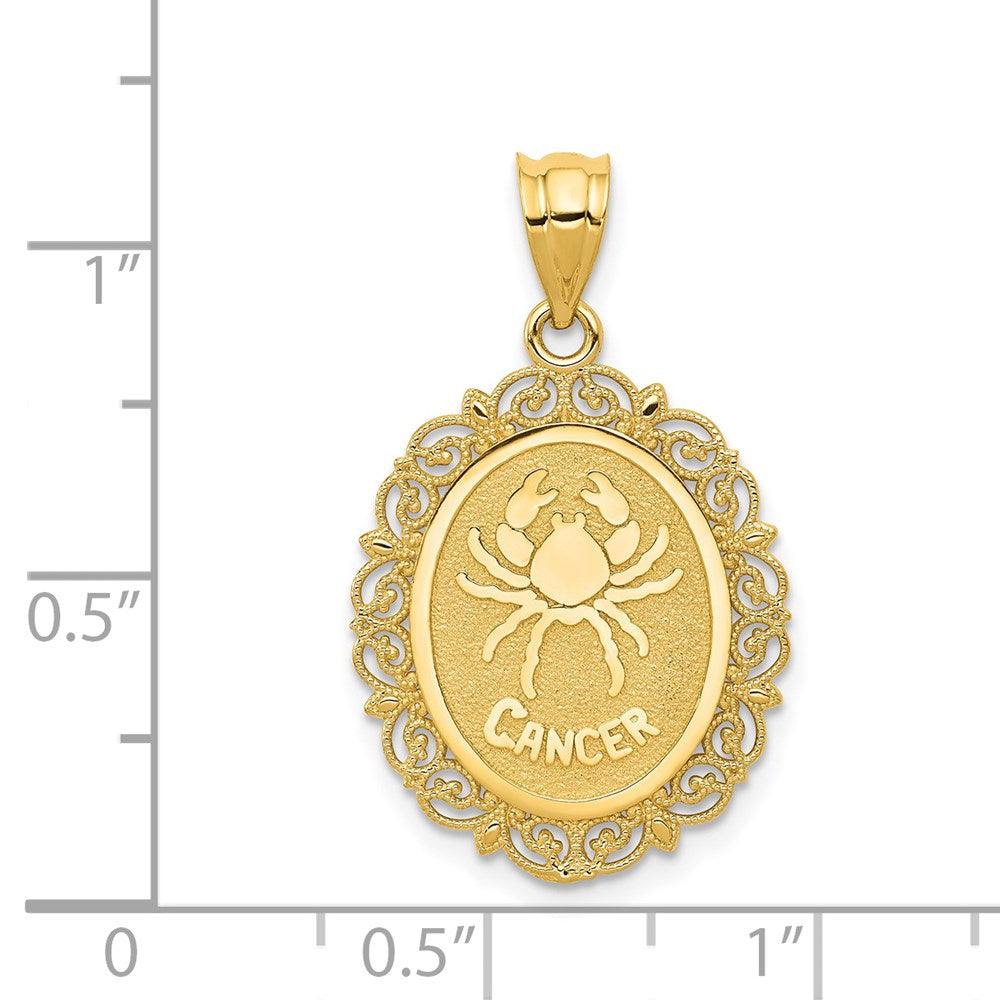 14k Solid Satin Polished Cancer Zodiac Oval Pendant
