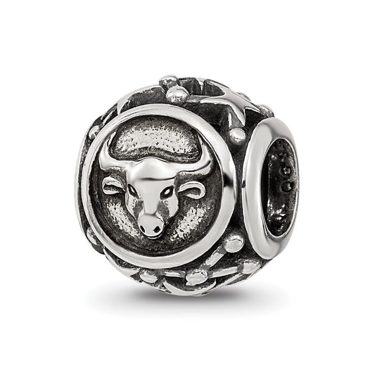 Sterling Silver Reflections Antiqued Zodiac Taurus Bead