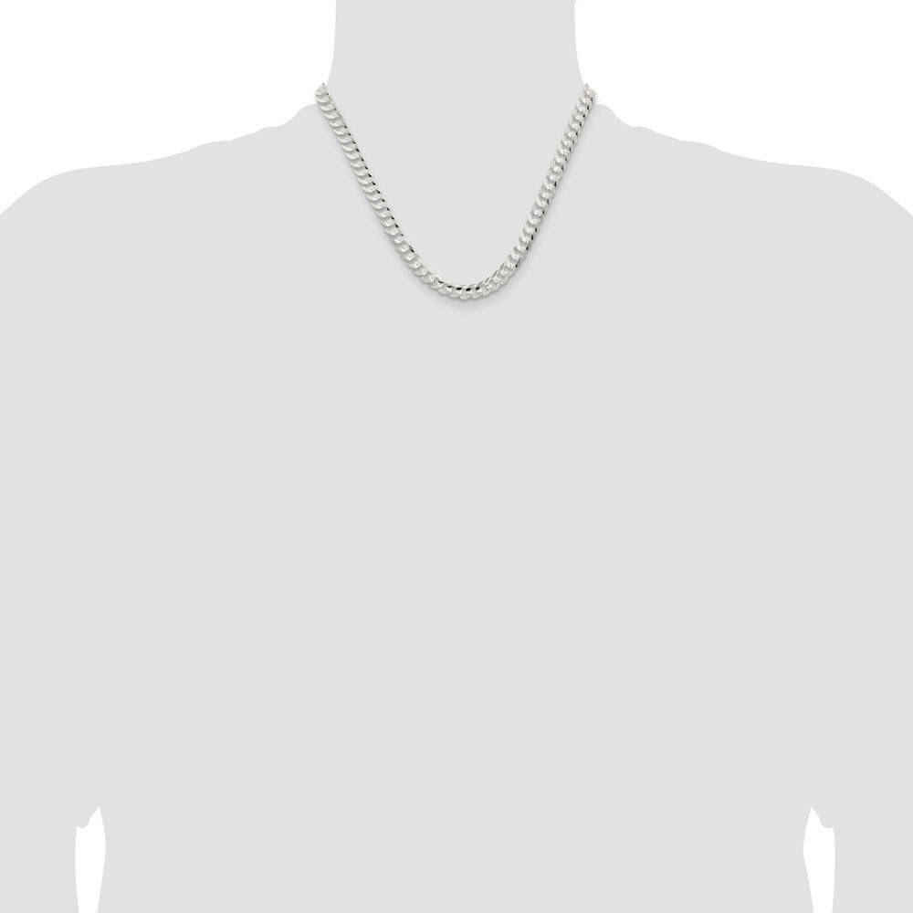 Sterling Silver 6.75mm Concave Beveled Curb Chain 18 Inches