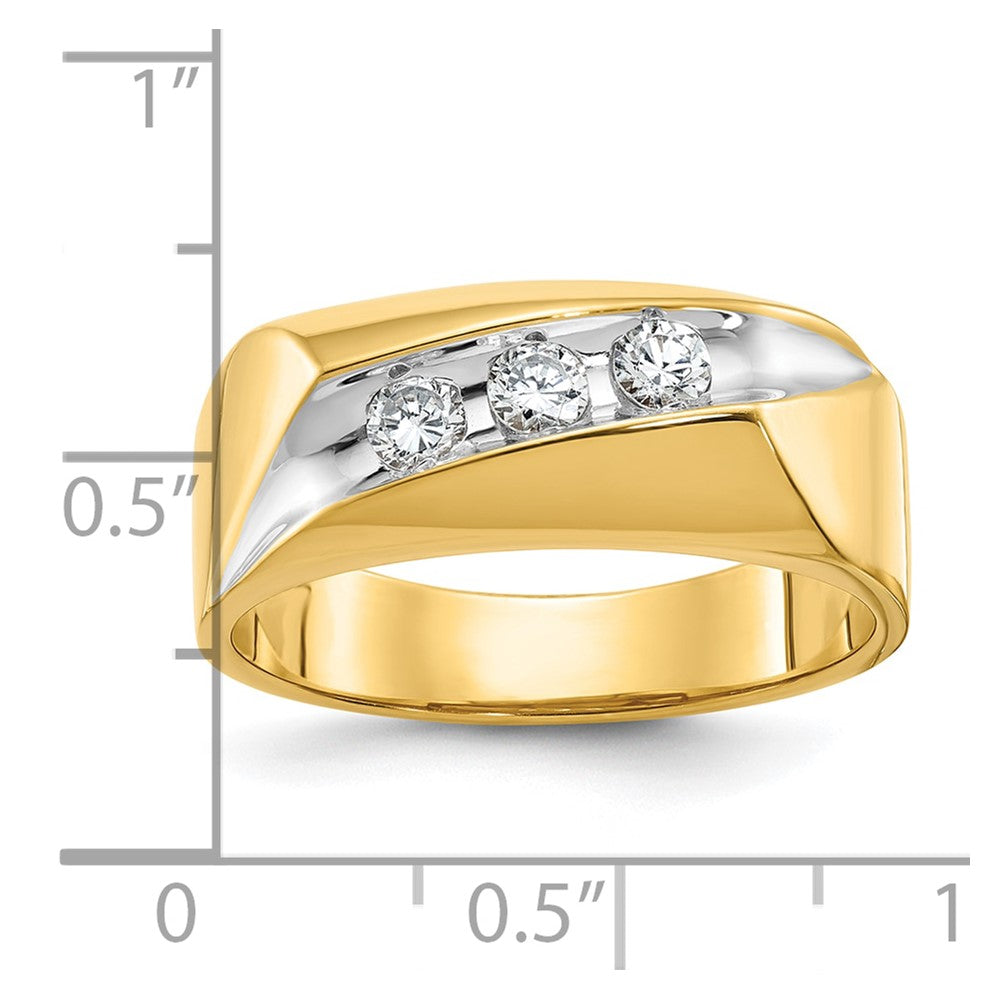 IBGoodman 14k with White Rhodium Men's Polished and Grooved 3-Stone 1/3 Carat AA Quality Diamond Ring