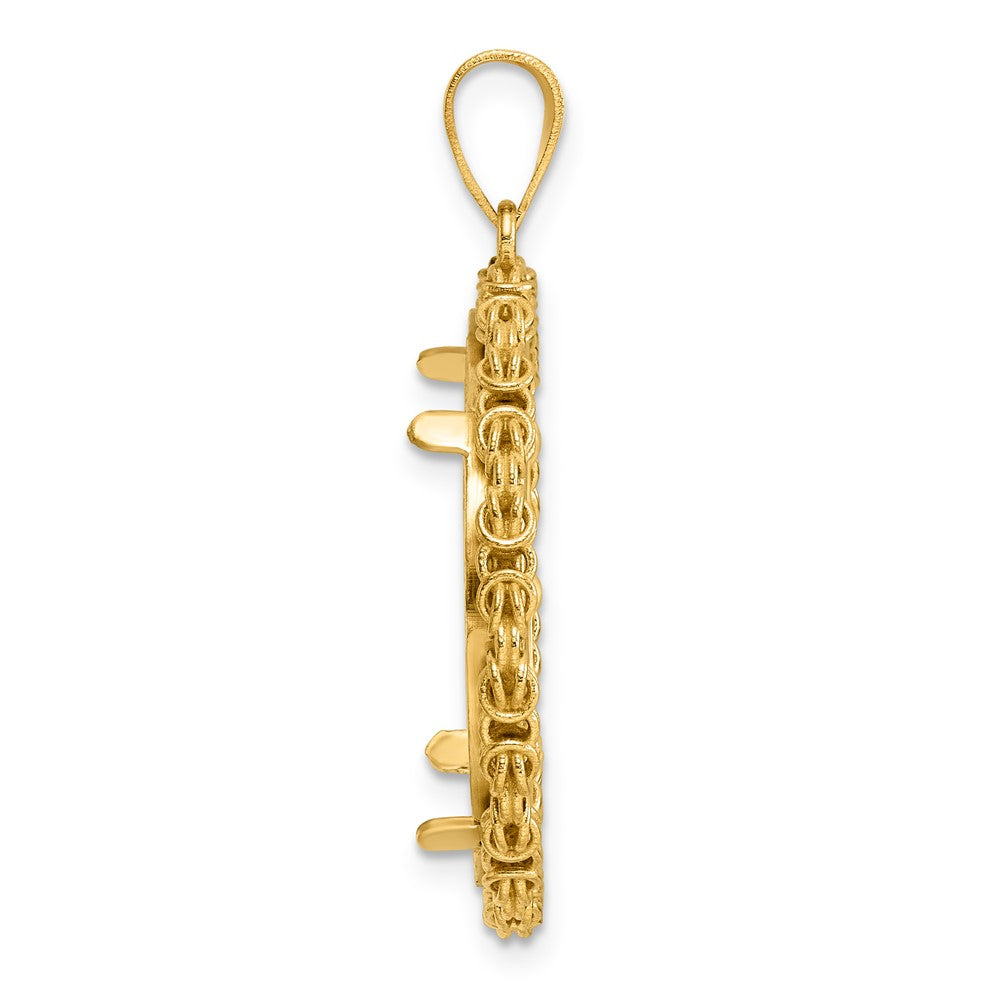 14k Polished Byzantine Link with 22.0mm Prong Coin Bezel Pendant