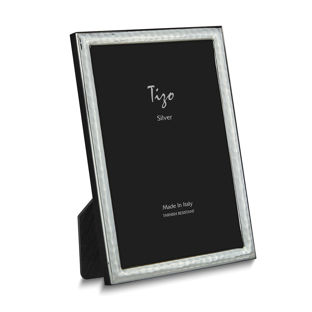 Italian Bilaminate Silver Narrow Band Hammered 8x10 Photo Frame