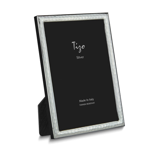 Italian Bilaminate Silver Narrow Band Hammered 8x10 Photo Frame