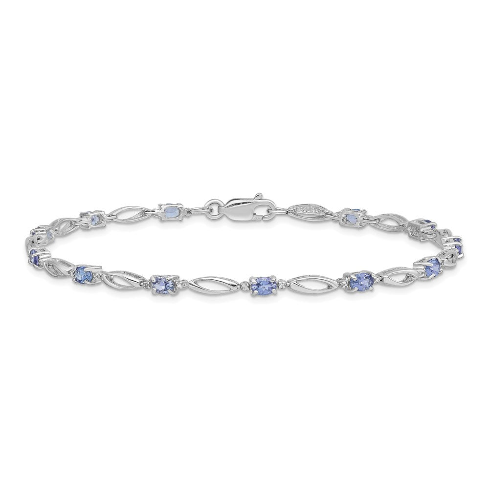 Sterling Silver Rhodium Plated Diamond and Tanzanite Bracelet 7.75 inches
