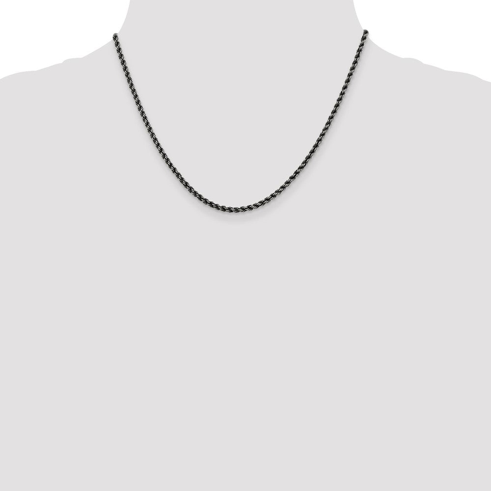 Sterling Silver Ruthenium-plated 2.9mm Rope Chain 18 Inches