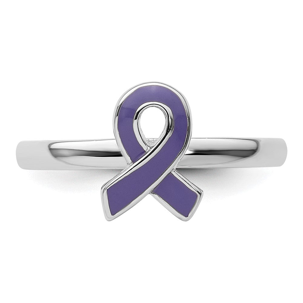 Sterling Silver Stackable Expressions Purple Enameled Awareness Ribbon Ring Size -9