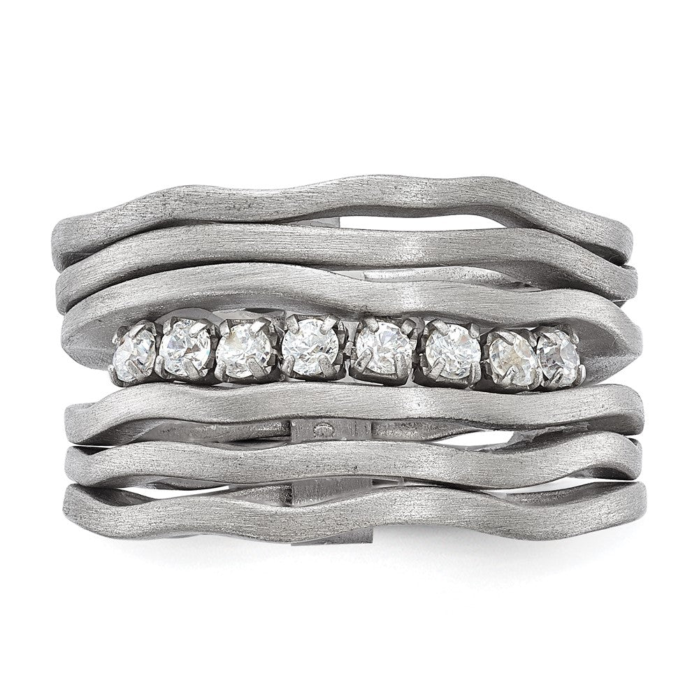 Sterling Silver Rhodium Plated Satin Finish Multi-row CZ Ring