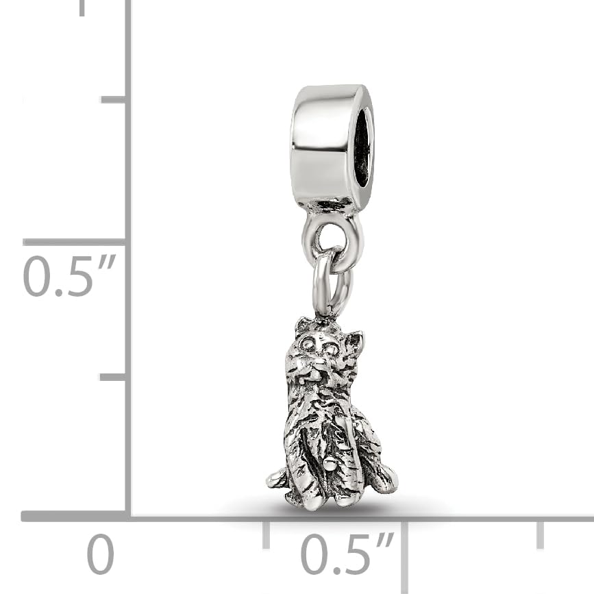 925 Sterling Silver Polished Artisan Oxidized Reflections Cat Dangle Bead Charm 20x5.45mm Wide Pendant Necklace for Wome