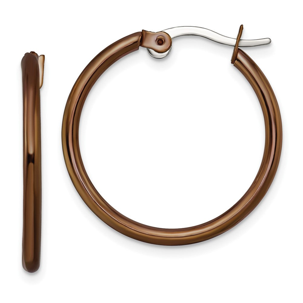 Stainless Steel Polished Brown IP-plated 26mm Diameter Hoop Earrings