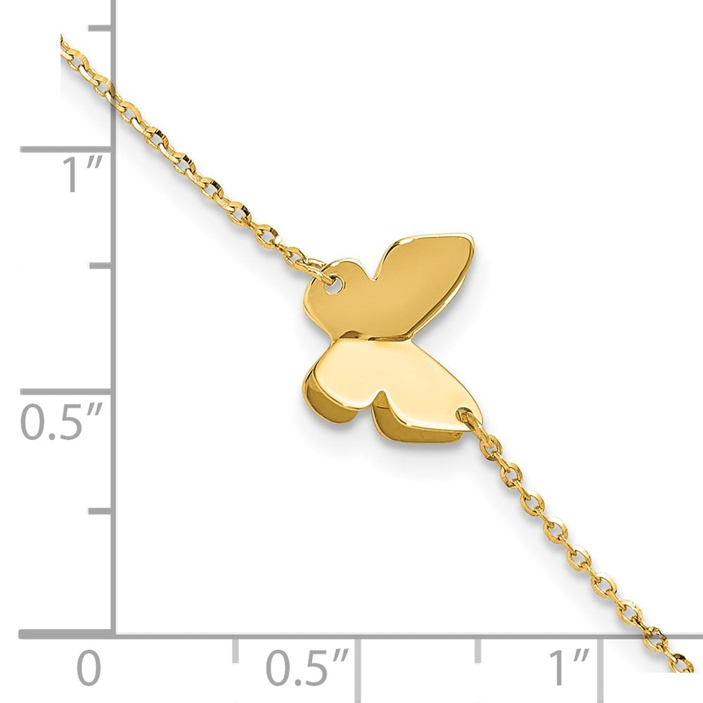 14K Polished Butterfly Charm with 1in ext. Bracelet 7.5  inches