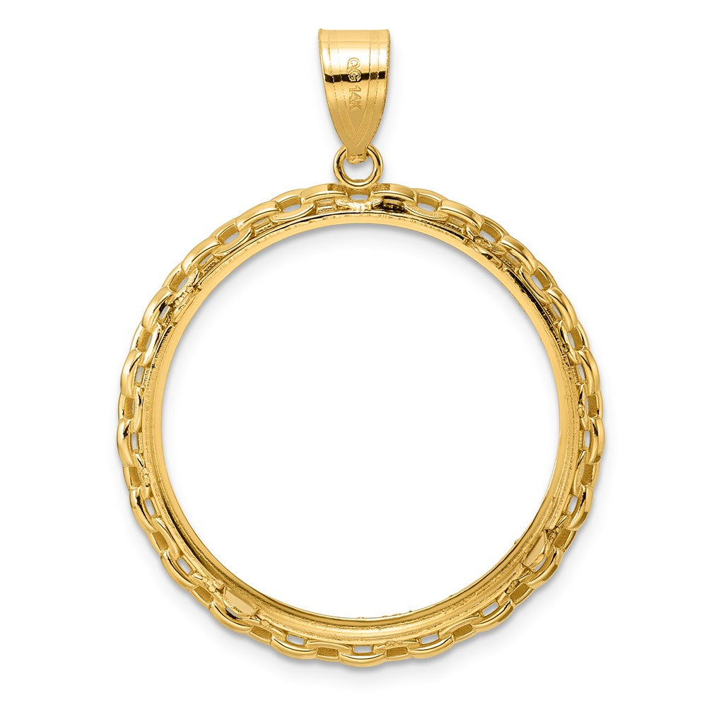 14k Diamond Cut Box with 27.0mm Prong Coin Bezel Pendant