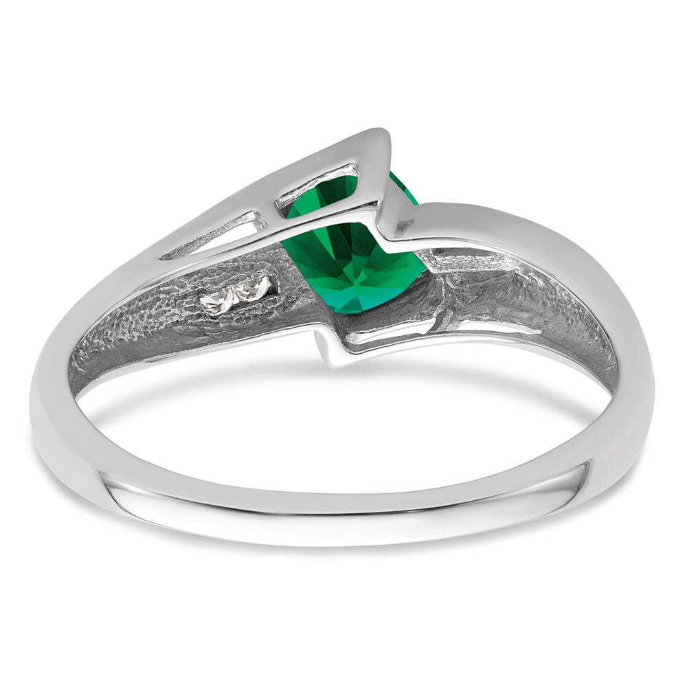 Sterling Silver 5X5 ANC CR Emerald & Diamond Ring
