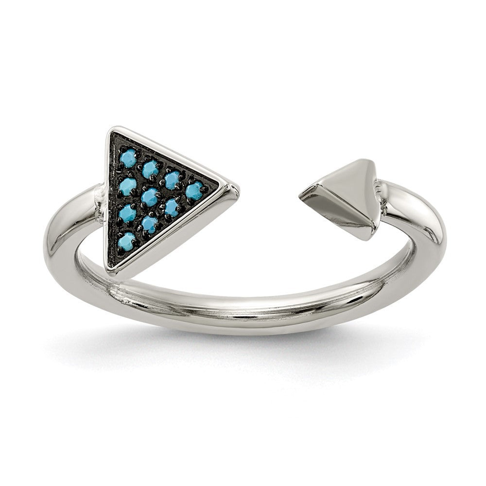 Stainless Steel Polished with Reconstructed Turquoise Triangle Ring Size - 7