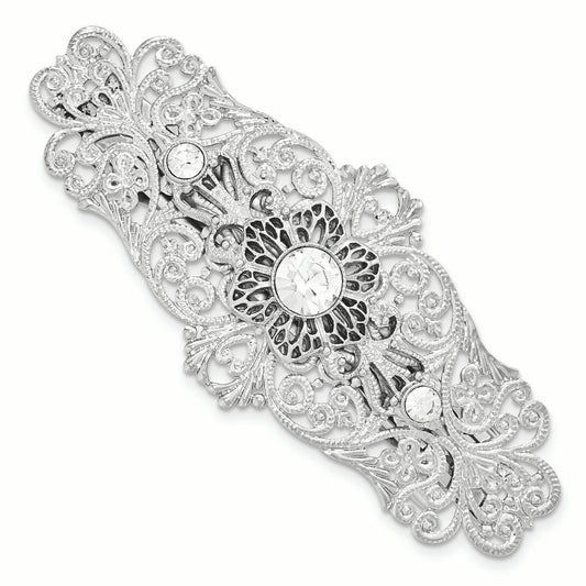 1928 Jewelry Silver-tone Ornate Filigree Clear Crystal Large Hair Barrette QBF2417