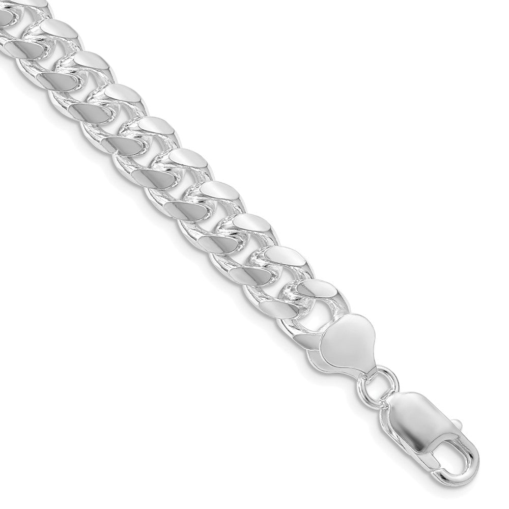 Sterling Silver Rhodium-plated 8.5mm Domed w/ Side D/C Curb Chain 8 inches