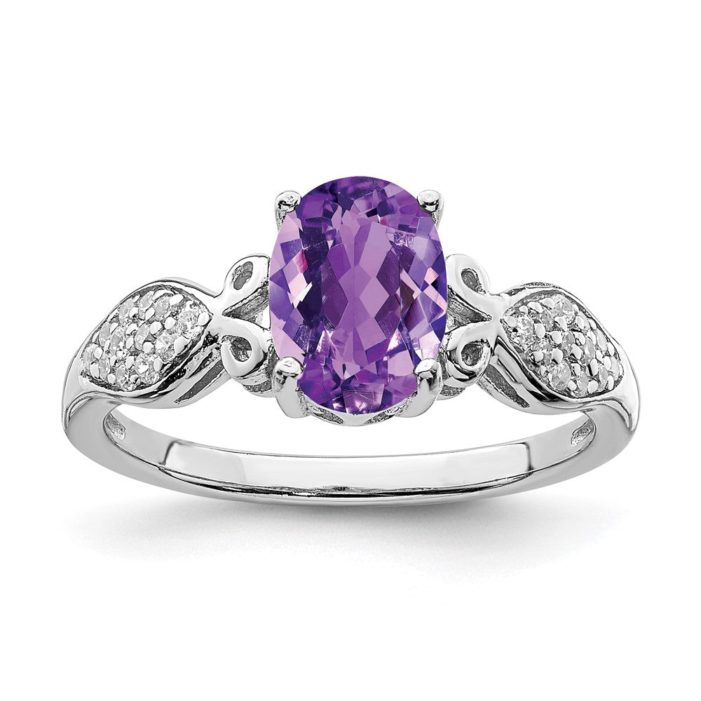 Sterling Silver Rhod-plated Polished Amethyst and White CZ Ring