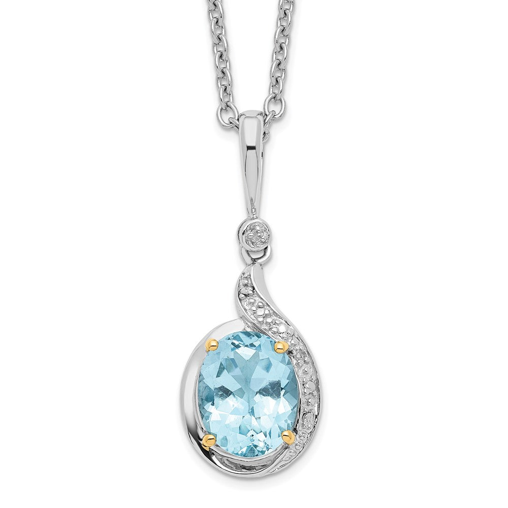 Brilliant Gemstones Sterling Silver with 14K Accent Rhodium-plated Sky Blue Topaz and Diamond 18 Inch Necklace with 2 Inch Extender 18 Inches