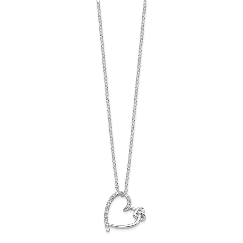 Sterling Silver Polished Rhodium-plated CZ Heart 18in Necklace 18 Inches