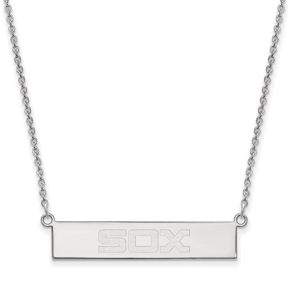 Sterling Silver Rhod-plated Chicago White Sox Team Script Bar 18 inch Necklace