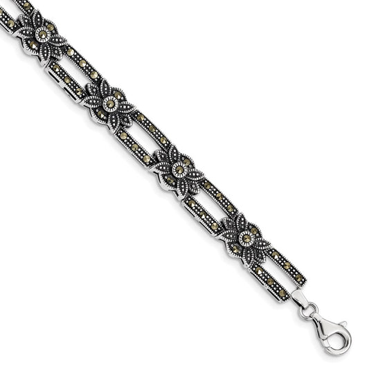 Sterling Silver Rhodium-plated Marcasite Bracelet 7.5 inches