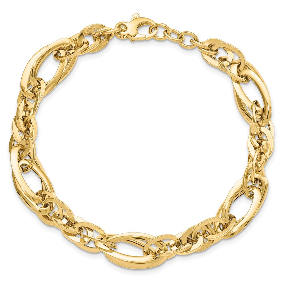 14K Polished Fancy Link .75in ext. Bracelet 7  inches