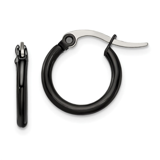 Stainless Steel Polished Black IP-plated 15.5mm Diameter Hoop Earrings