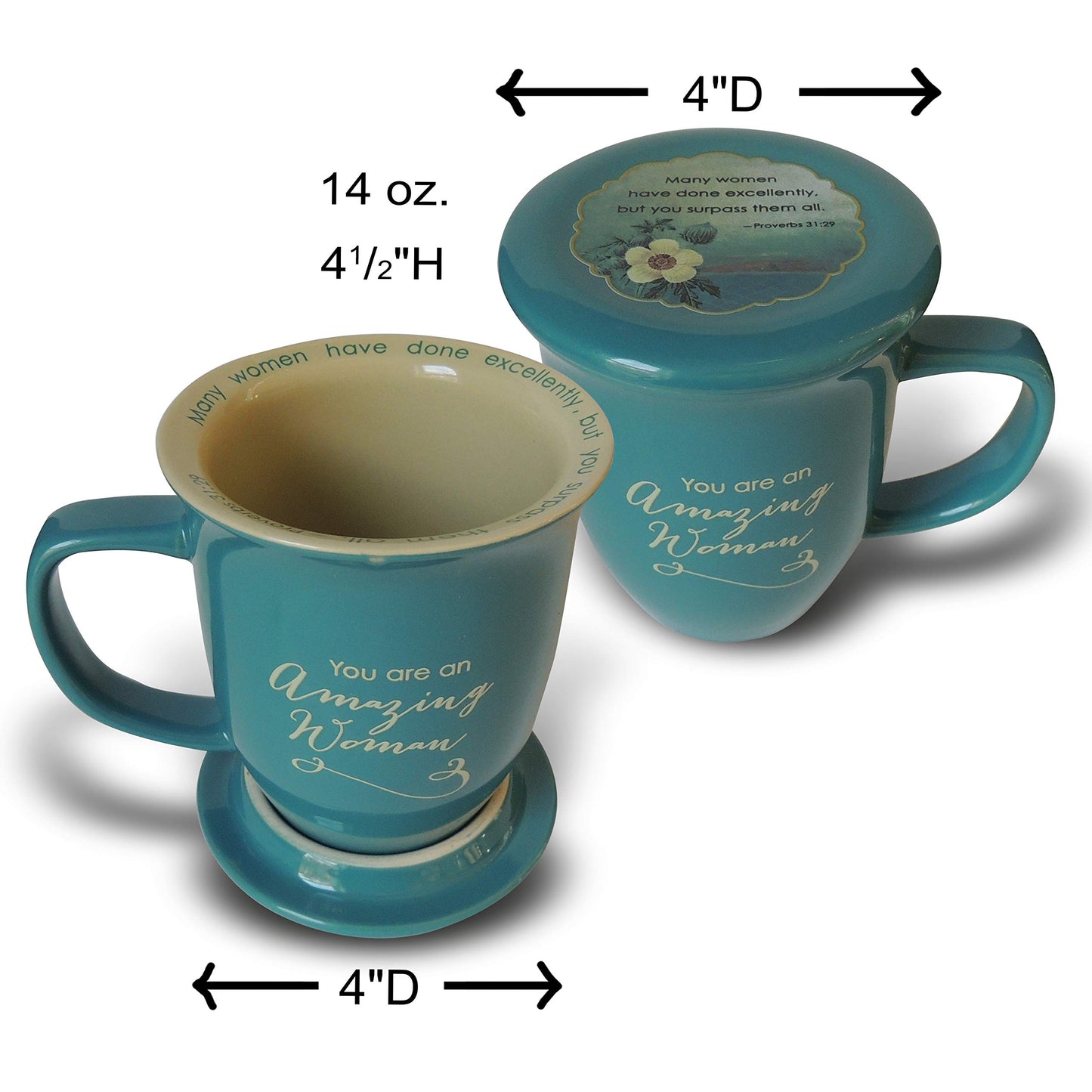 Cathedral Art-DBA Abbey Gift 096822 Mug Grace Outpoured Amazing Woman Interior with Coaster Lid, Teal & Cream