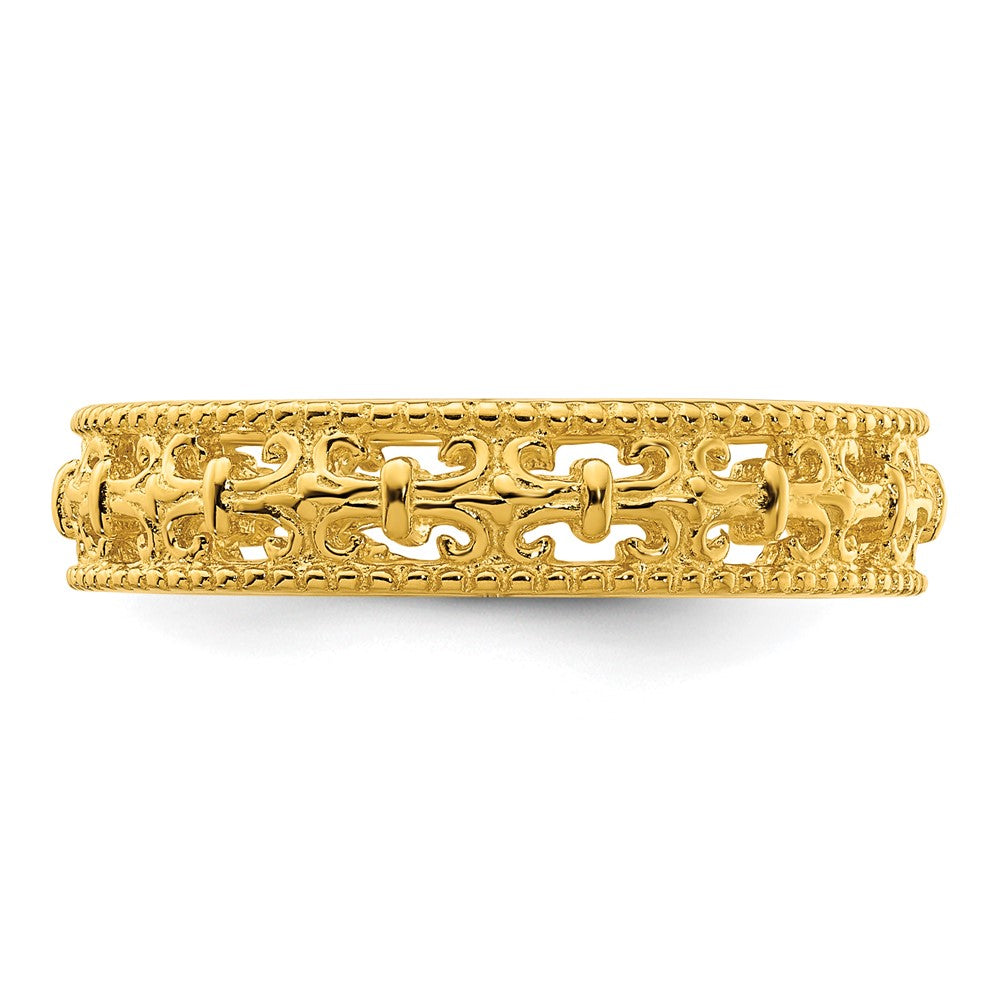 Sterling Silver Stackable Expressions Gold-plated Carved Band Size -10