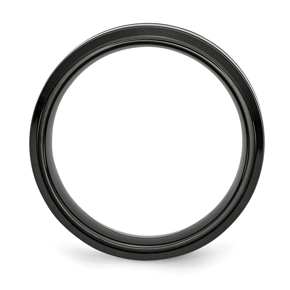 Stainless Steel Polished Black IP-plated 7mm Grooved Band Size - 9.5