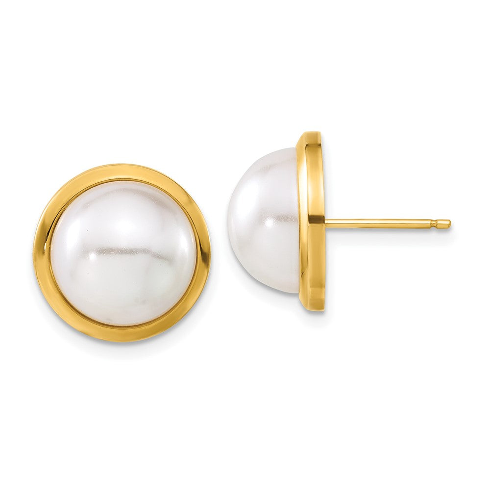 14ky Simulated Pearl Post Button Earrings