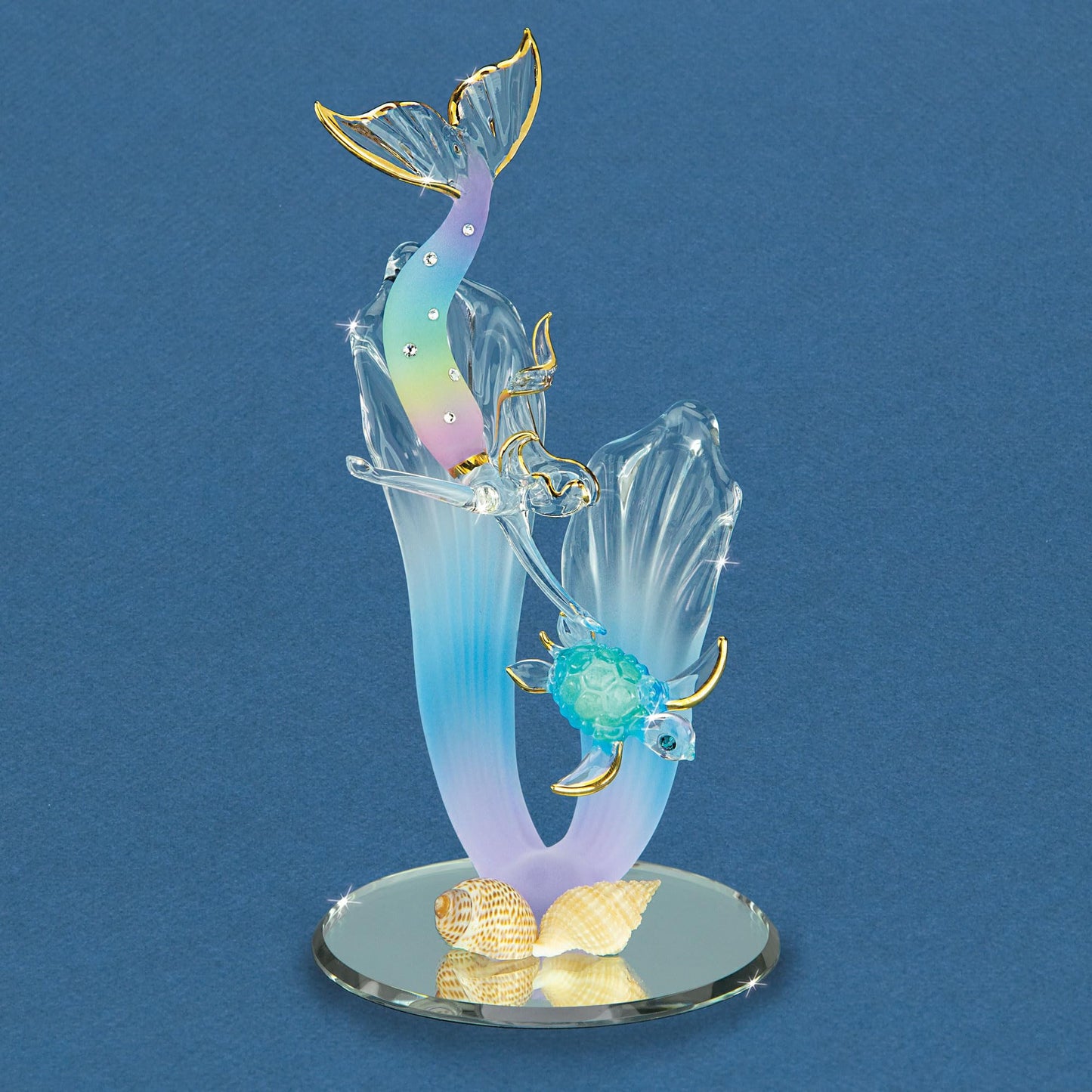 Glass Mermaid  Turtle Figurine