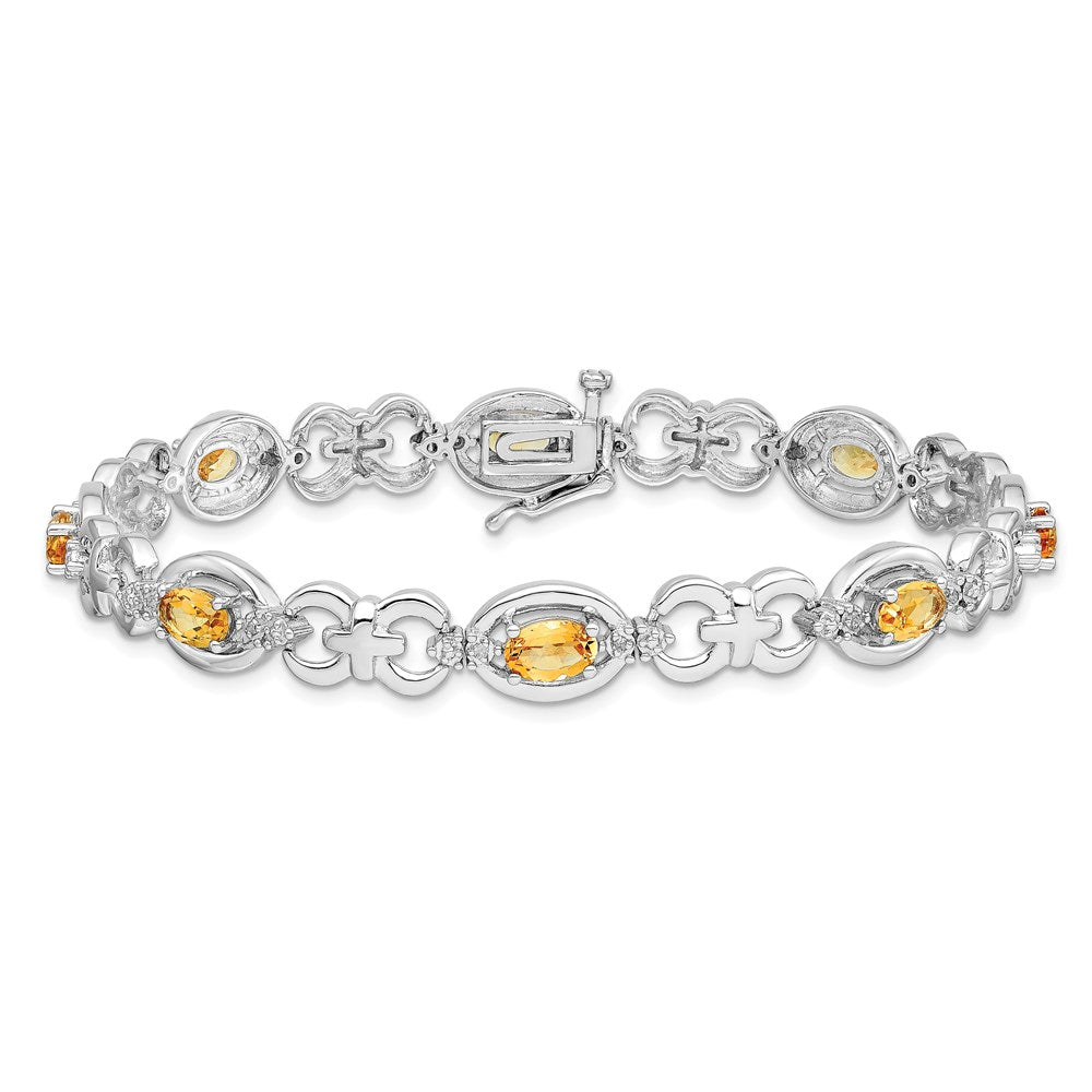 Sterling Silver Rhodium-plated Diamond & Citrine Bracelet 7 inches