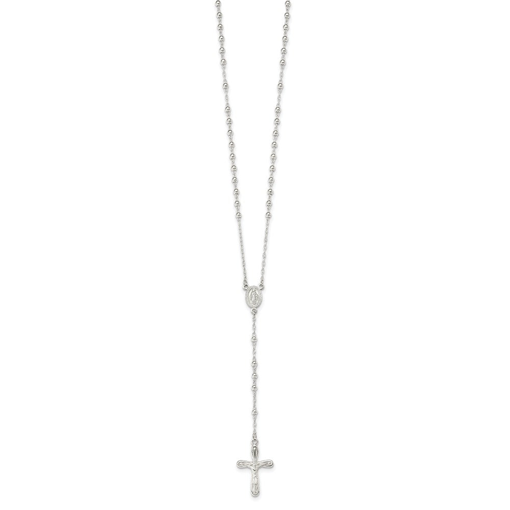 Sterling Silver Polished Crucifix Rosary 18 inch Necklace 18 Inches