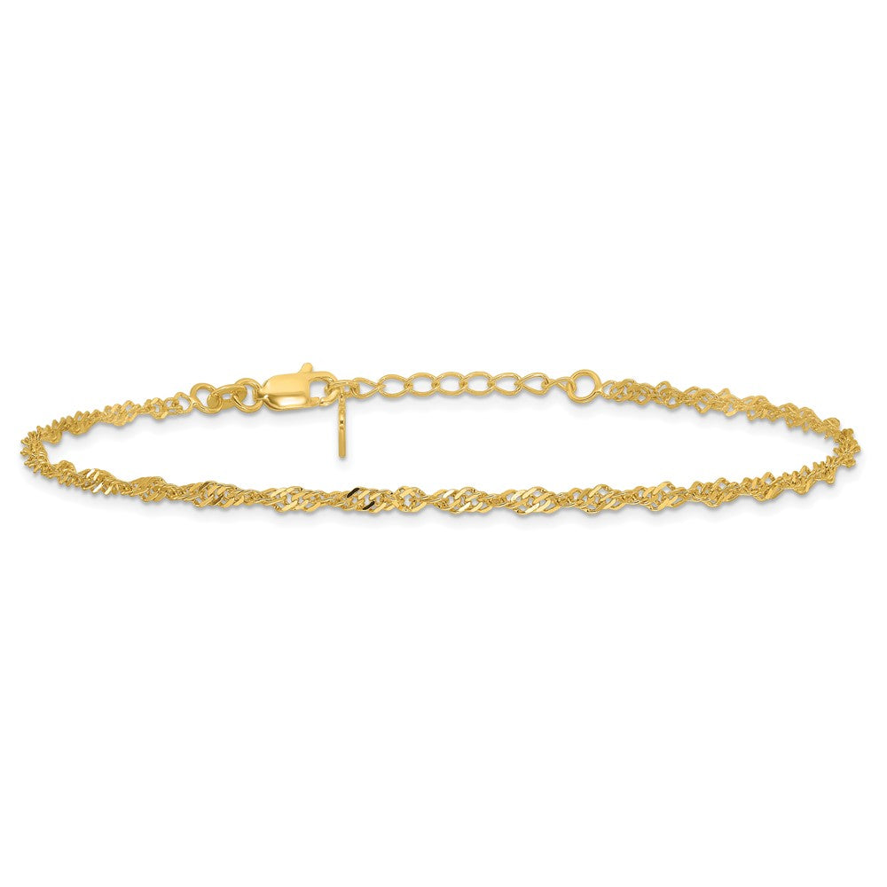 Sterling Silver Gold-tone D/C Polished 9in Plus a 1in ext. Anklet 9 inches