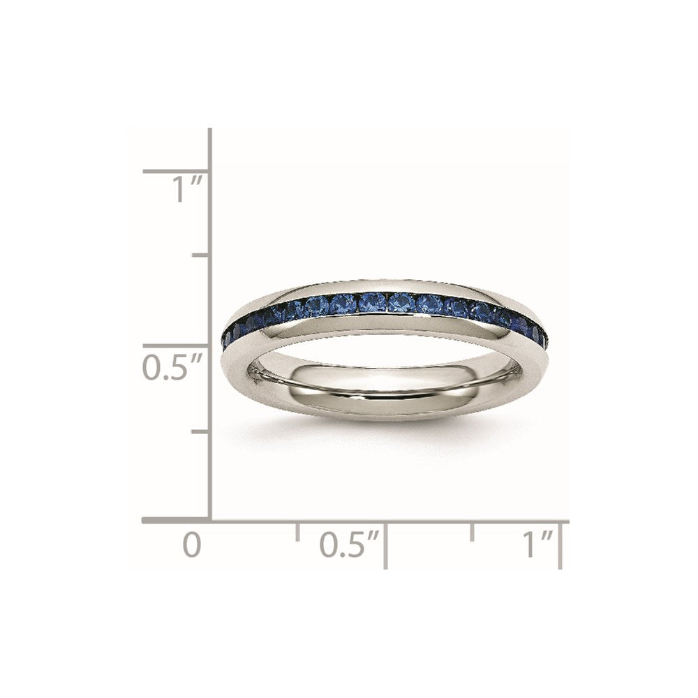 Stainless Steel Polished 4mm September Blue CZ Ring Size - 6