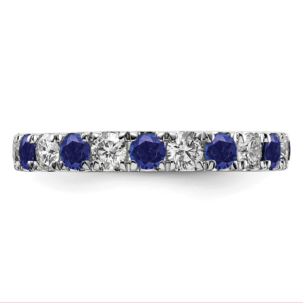 14k White Gold 1 carat Lab Grown Diamond VS/SI+ G+ and Lab Created Blue Sapphire Size 4.5 Eternity Band