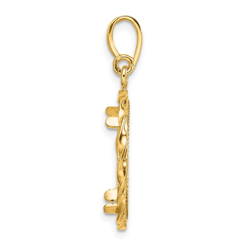 Wideband Distinguished Coin Jewelry 14k Polished Hand Twisted Ribbon and Diamond-cut 16.5mm Prong Coin Bezel Pendant
